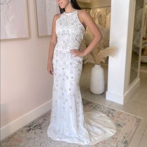 Lotus Threads silver beaded evening gown
